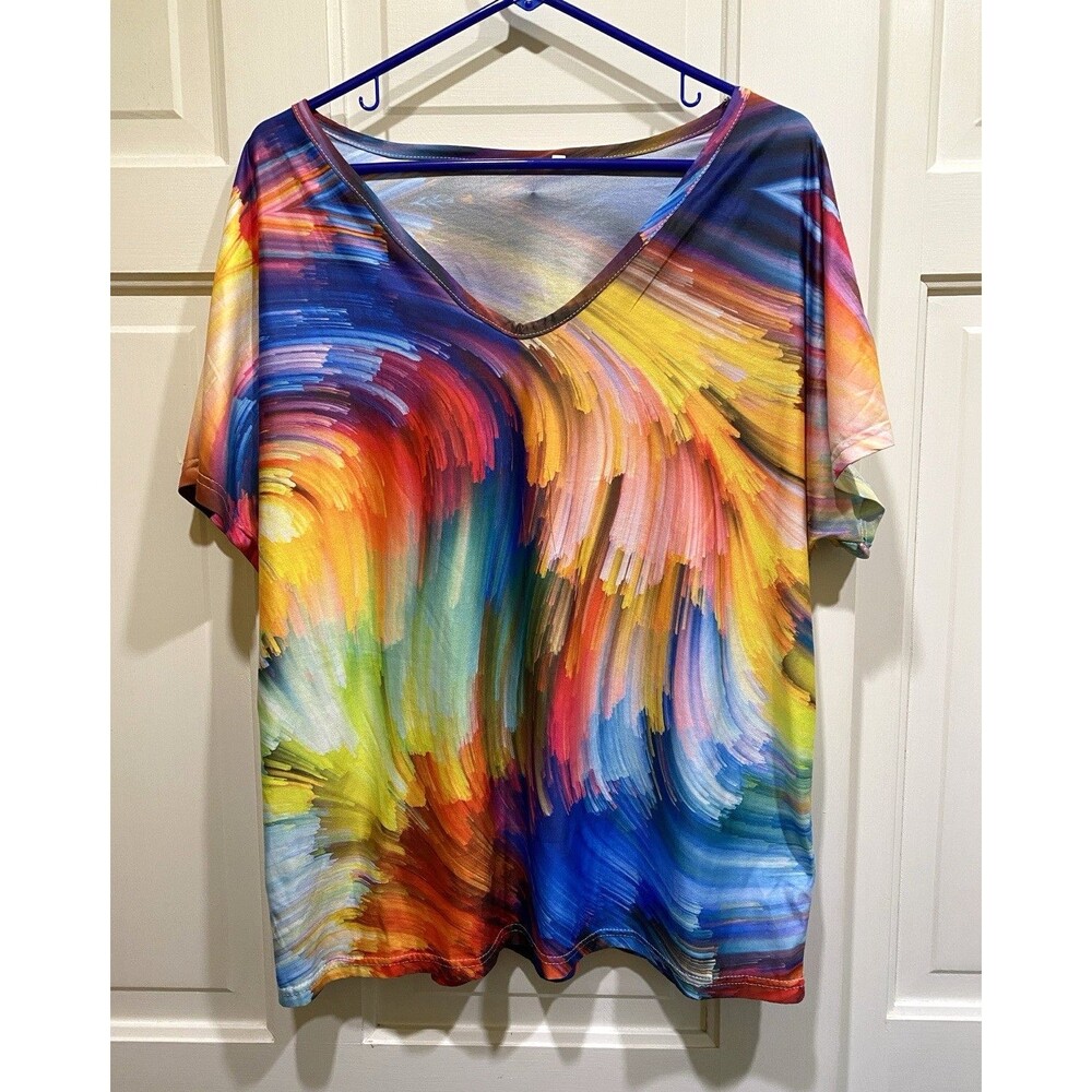 Women’s 2XL Tie-Dye Short Sleeve V Neck Top Hippy BOHO SKU#7